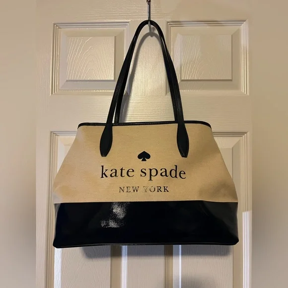 Kate Spade New York “Street Tote Nightcap” LARGE Canvas and Patent Leather. NWT - Picture 1 of 13